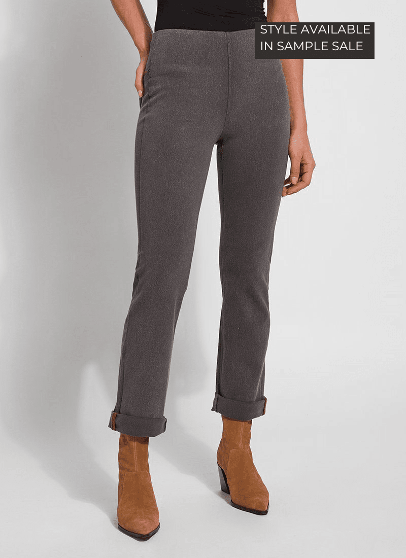 color=Mid Grey, Front view of mid grey 4-way stretch, relaxed boyfriend denim jean legging