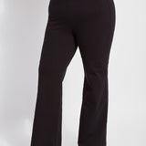 color=Black, front view, women's denim pant made from versatile stretch denim, has a concealed slimming waistband