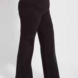 color=Black, side view, women's denim pant made from versatile stretch denim, has a concealed slimming waistband