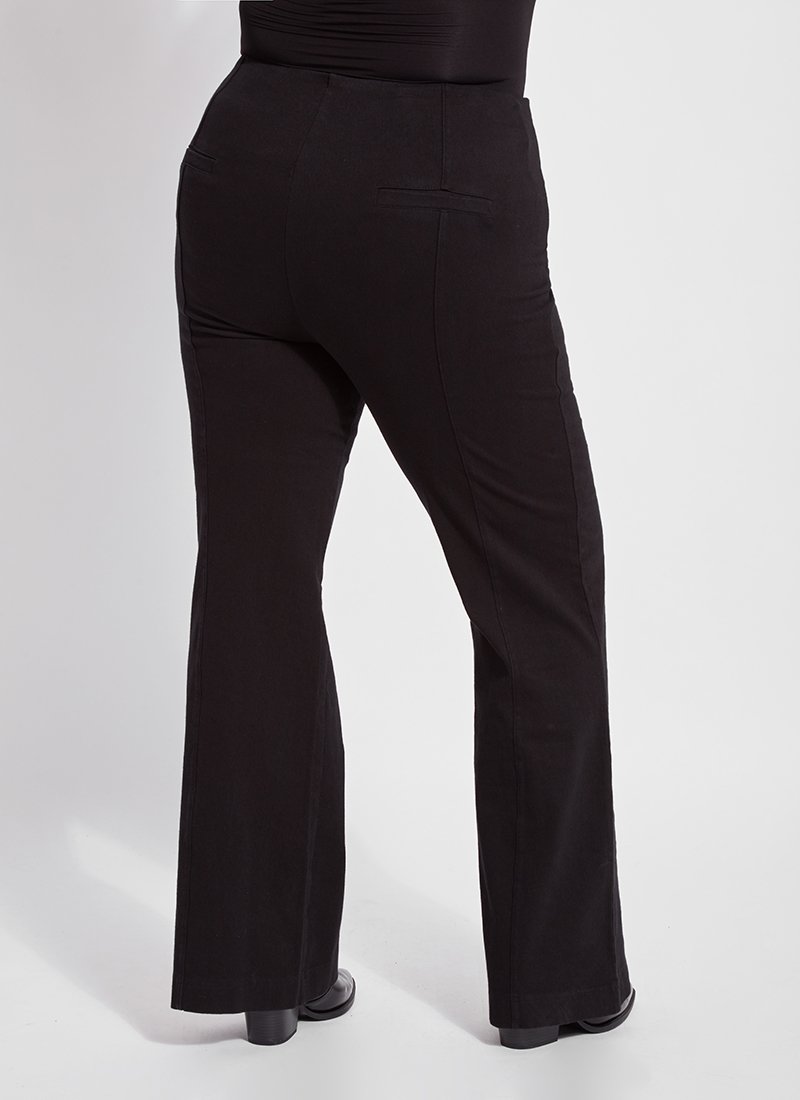 color=Black, back view, women's denim pant made from versatile stretch denim, has a concealed slimming waistband