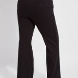 color=Black, back view, women's denim pant made from versatile stretch denim, has a concealed slimming waistband