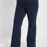 color=Indigo, front, women's denim pant made from versatile stretch denim, has a concealed slimming waistband