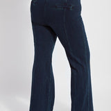 color=Indigo, back view, women's denim pant made from versatile stretch denim, has a concealed slimming waistband