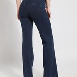 color=Indigo, back view, denim trouser with smooth fitting easy styling, smoothing waistband