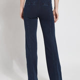 color=Indigo, back view, denim trouser with smooth fitting easy styling, smoothing waistband