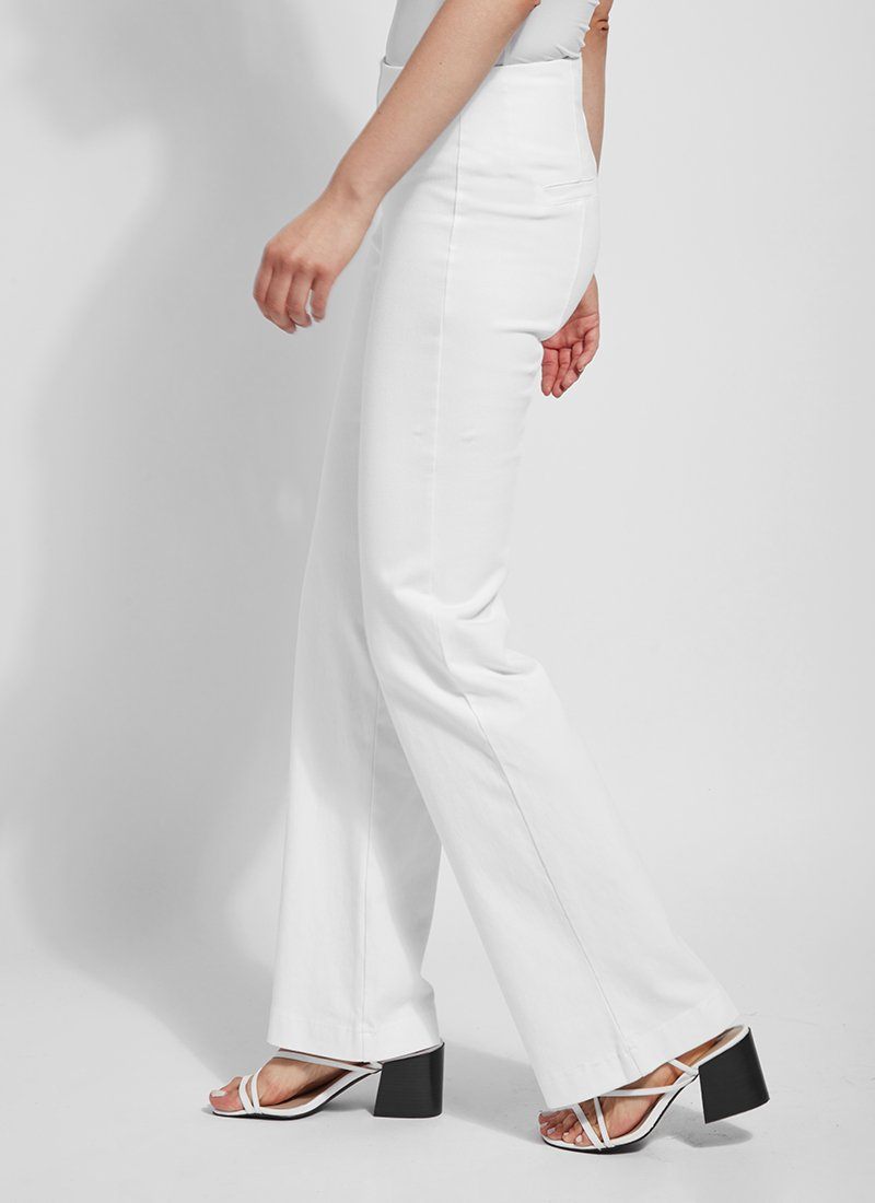 color=White, side view, denim trouser with smooth fitting easy styling, smoothing waistband