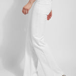 color=White, side view, denim trouser with smooth fitting easy styling, smoothing waistband
