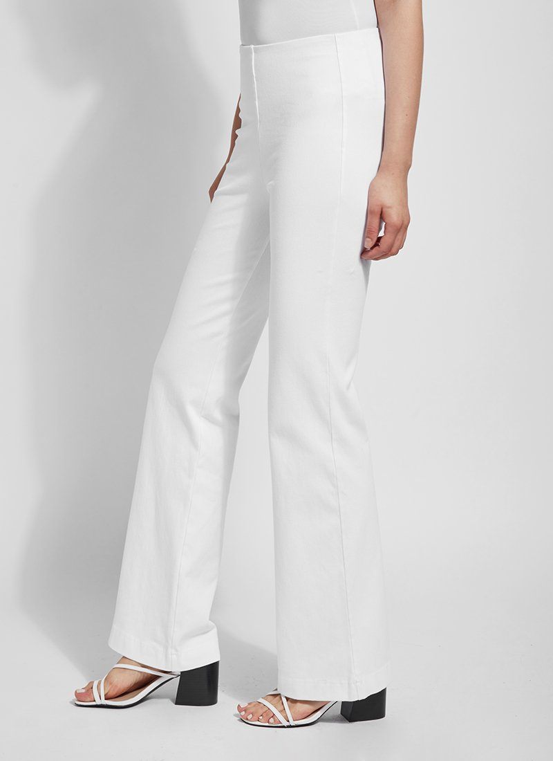 color=White, side view, denim trouser with smooth fitting easy styling, smoothing waistband