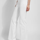 color=White, side view, denim trouser with smooth fitting easy styling, smoothing waistband