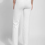 color= White, back view, denim trouser with smooth fitting easy styling, smoothing waistband