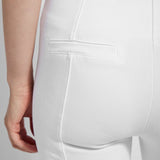 color=White, back detail, denim trouser with smooth fitting easy styling, smoothing waistband