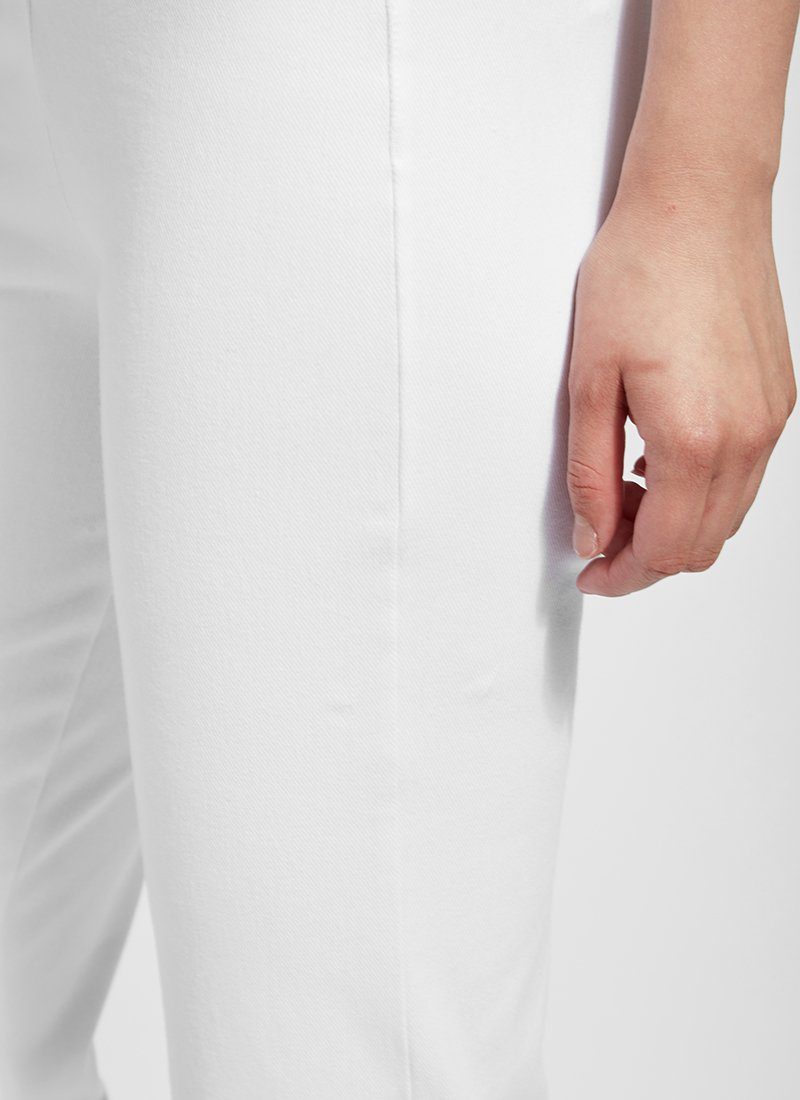 color=White, leg detail, denim trouser with smooth fitting easy styling, smoothing waistband