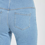 color=Bleached Blue, Rear detail of bleached blue, 4-way stretch, relaxed boyfriend denim jean legging