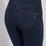 color=Indigo, Detailed rear view of  indigo 4-way stretch, relaxed boyfriend denim jean legging