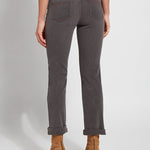 color=Mid Grey, Rear view of mid grey, 4-way stretch, relaxed boyfriend denim jean legging, from waist down
