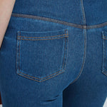 color=Mid Wash, Rear detail view of mid wash blue, 4-way stretch, relaxed boyfriend denim jean legging