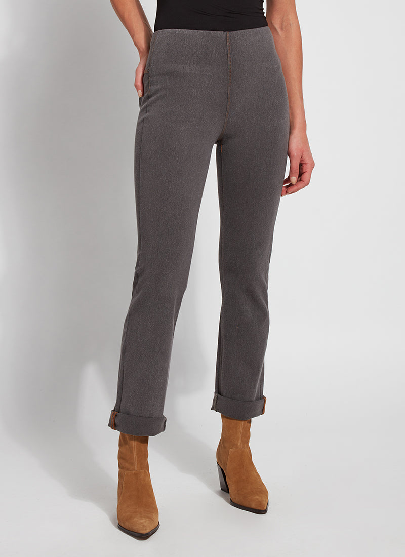 color=Mid Grey, front view, plus size boyfriend cut denim leggings with comfort waistband to smooth and slim