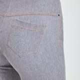 color=Uptown Grey, Rear detail view of uptown gray, 4-way stretch, relaxed boyfriend denim jean legging