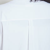 color=White, back neckline detail, best selling women's button up shirt in soft resilient microfiber
