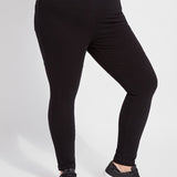 color=Black, front view, versatile denim jean leggings with smoothing and slimming control comfort waistband