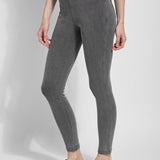color=Mid Grey, side angle, versatile denim jean leggings with smoothing and slimming control comfort waistband