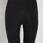 color=Black, back view, stretch cotton leggings, yoga pants, with smoothing comfort waistband and lifting, contouring seaming