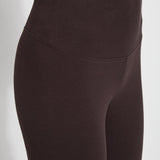 color=Double Espresso, side detail, stretch cotton leggings, yoga pants, with smoothing comfort waistband and lifting, contouring seaming