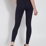 color=Midnight, rear view, stretch cotton leggings, yoga pants, with smoothing comfort waistband and lifting, contouring seaming