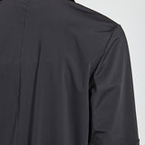 color=Black, back detail, slim fit women’s short sleeve button up shirt in wrinkle resistant microfiber