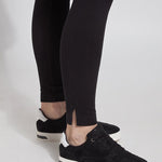 color=Black, Leg opening detail, black denim skinny jean legging with concealing waistband