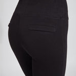 color=Black, Angled rear detail black denim skinny jean legging with concealing waistband