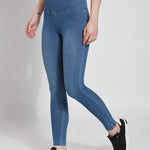 color=Mid Wash, Rear detail mid wash blue denim skinny jean legging with concealing waistband