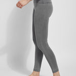 color=Mid Grey, side view, ankle length denim jean leggings with concealed waistband for flattering, slimming fit, best selling jegging