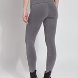 color=Mid Grey, Rear shot of mid grey cotton and spandex leggings with concealed slimming signature waistband, from waist down