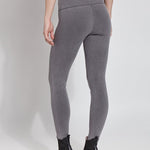 color=Mid Grey, back view, ankle length denim jean leggings with concealed waistband for flattering, slimming fit, best selling jegging