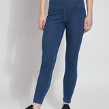 color=Mid Wash, Front shot of mid wash blue cotton and spandex leggings with concealed signature waistband, from the waist down