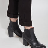 color=Black, hem detail, plus size boyfriend cut denim leggings with comfort waistband to smooth and slim