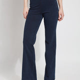 color=Indigo, front view, women's denim pant made from versatile stretch denim, has a concealed slimming waistband