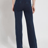 color=Indigo, back view, women's denim pant made from versatile stretch denim, has a concealed slimming waistband
