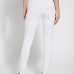 color=White, back view, stretch cotton leggings, yoga pants, with smoothing comfort waistband and lifting, contouring seaming