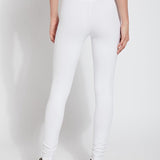 color=White, back view, stretch cotton leggings, yoga pants, with smoothing comfort waistband and lifting, contouring seaming