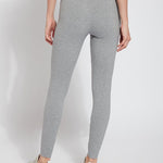 color=Grey Melange, back view, stretch cotton leggings, yoga pants, with smoothing comfort waistband and lifting, contouring seaming