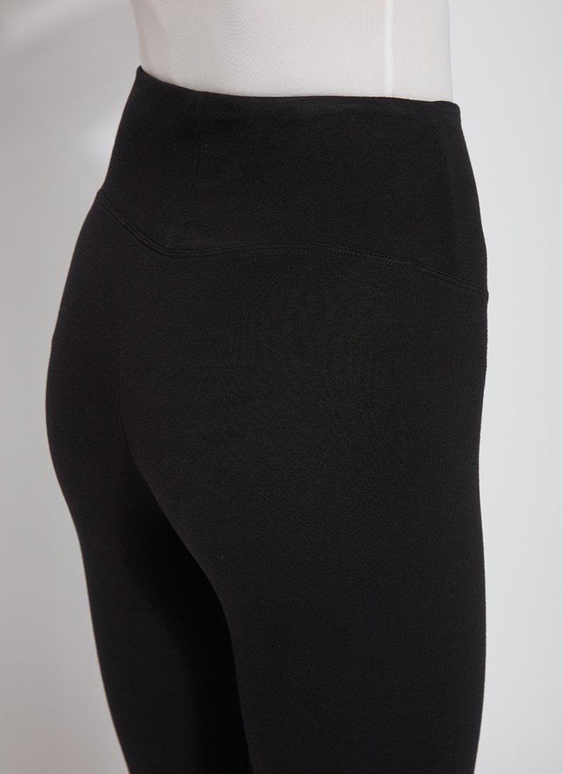 color=Black, angled side detail, stretch cotton leggings, yoga pants, with smoothing comfort waistband and lifting, contouring seaming