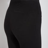 color=Black, angled side detail, stretch cotton leggings, yoga pants, with smoothing comfort waistband and lifting, contouring seaming