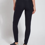 color=Midnight, back view, stretch cotton leggings, yoga pants, with smoothing comfort waistband and lifting, contouring seaming