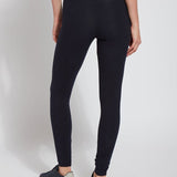 color=Midnight, back view, stretch cotton leggings, yoga pants, with smoothing comfort waistband and lifting, contouring seaming