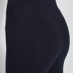 color=Midnight, back detail, stretch cotton leggings, yoga pants, with smoothing comfort waistband and lifting, contouring seaming