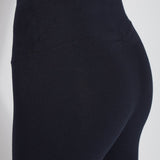 color=Midnight, back detail, stretch cotton leggings, yoga pants, with smoothing comfort waistband and lifting, contouring seaming