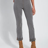 color=Mid Grey, Front view of mid grey, 4-way stretch, relaxed boyfriend denim jean legging, seen from waist down