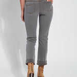 color=Mid Grey, Rear view of mid grey, 4-way stretch, relaxed boyfriend denim jean legging